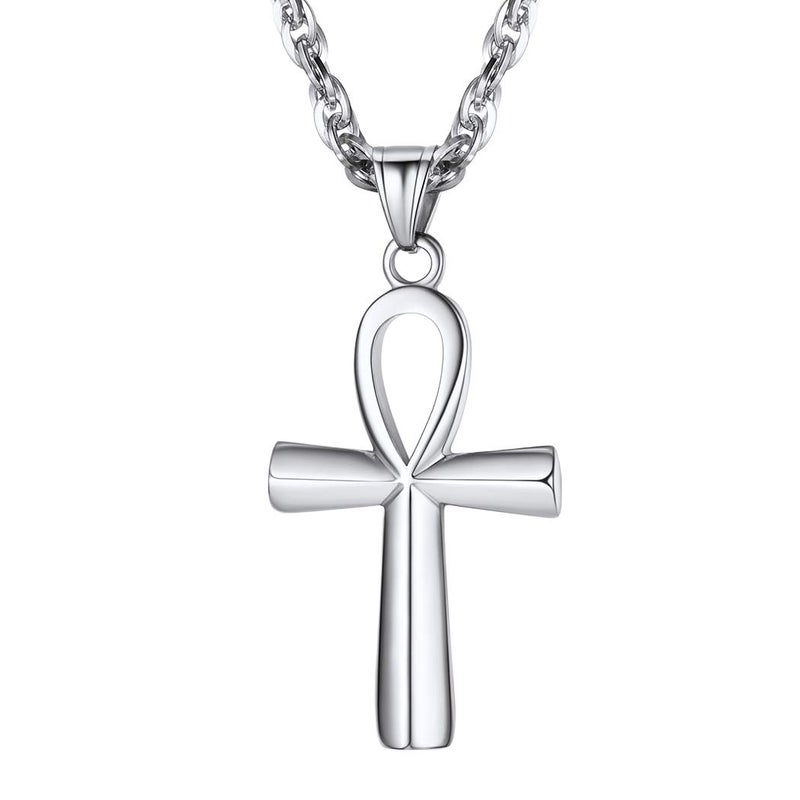 Suplight Silver Ankh Cross Pendant Ancient Egyptian Jewelry Stainless Steel Lucky Protection Necklace for Men Women - Image 1